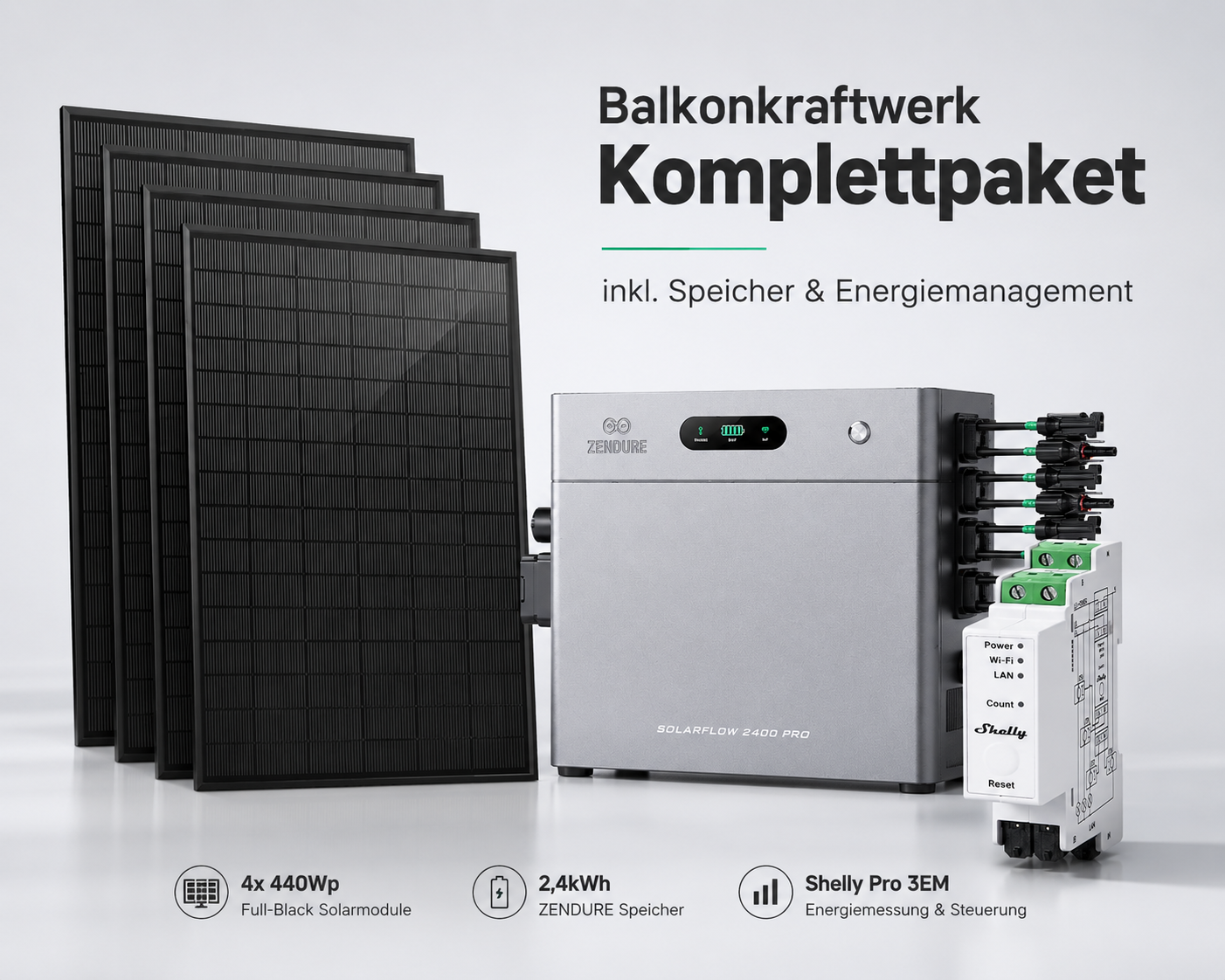 Balkonkraftwerk Komplettpaket inkl. Speicher 2,4 kWh